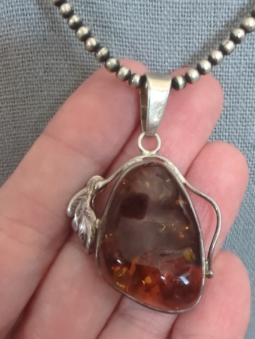 Vintage Amber 925 Sterling Silver  Pendant